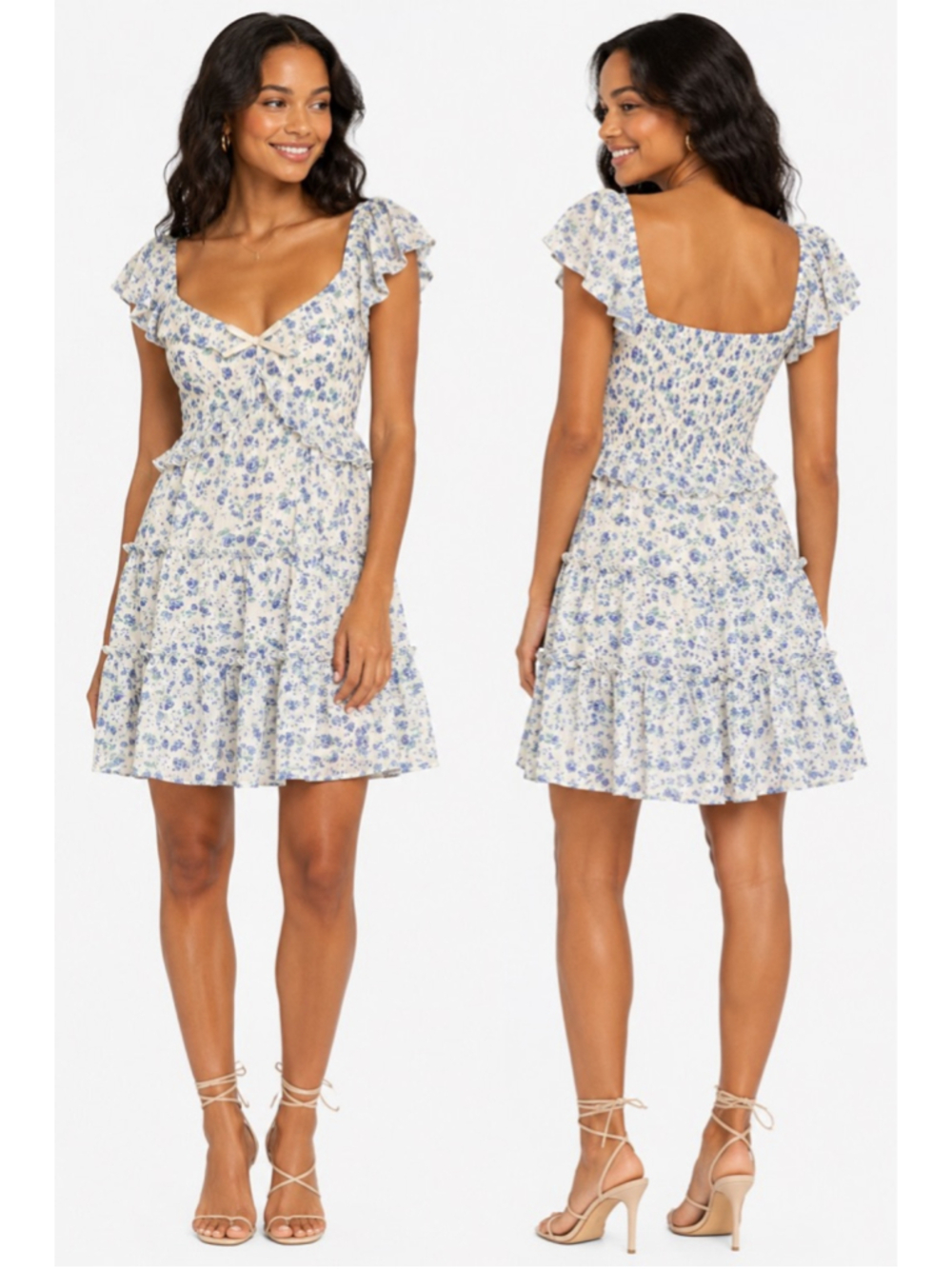 Altar’d State Kiki Dress NWT Small Blue Floral Smocked Ruffle Tiered Mini